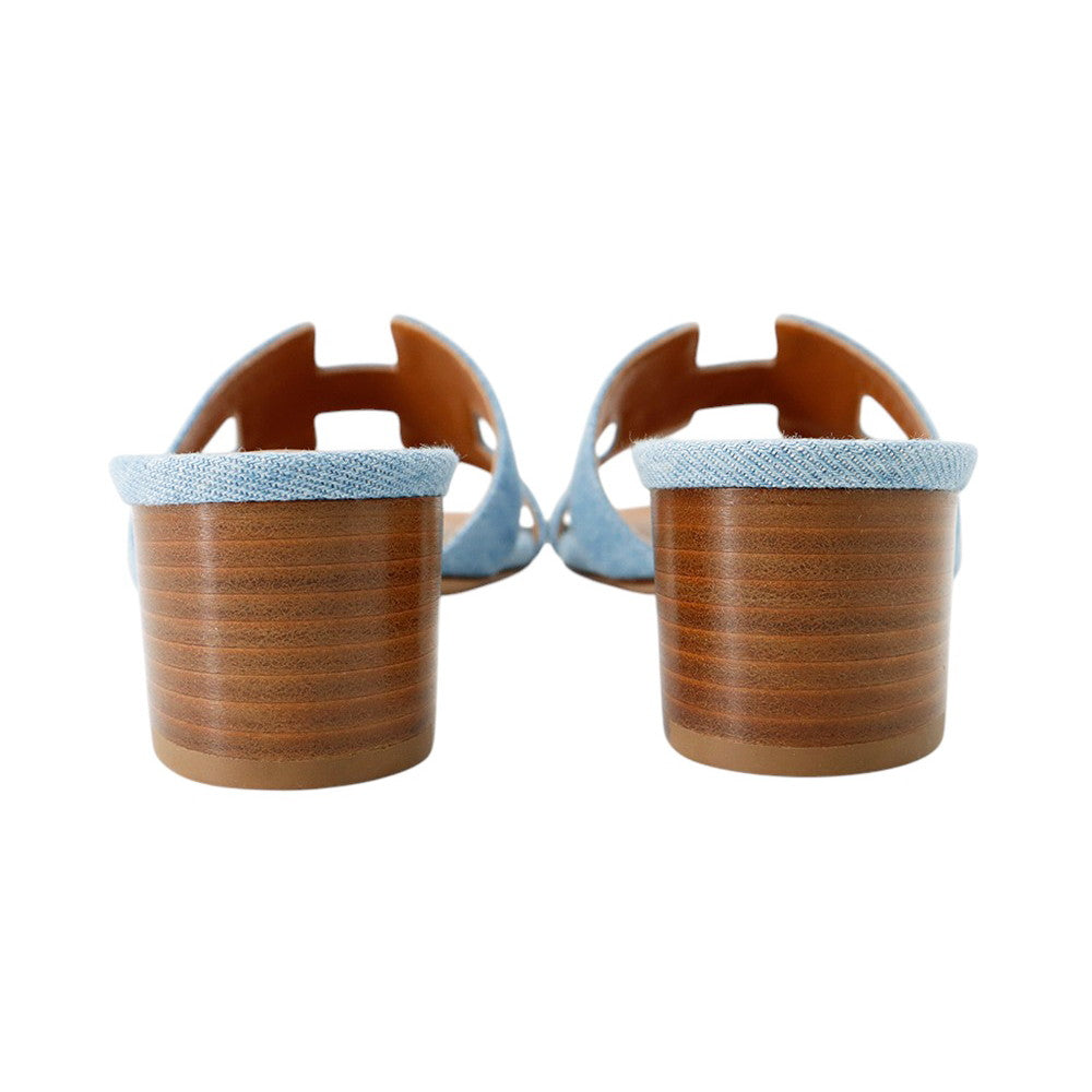 HERMES Oasis Blue Claire Denim Leather Size 37.5