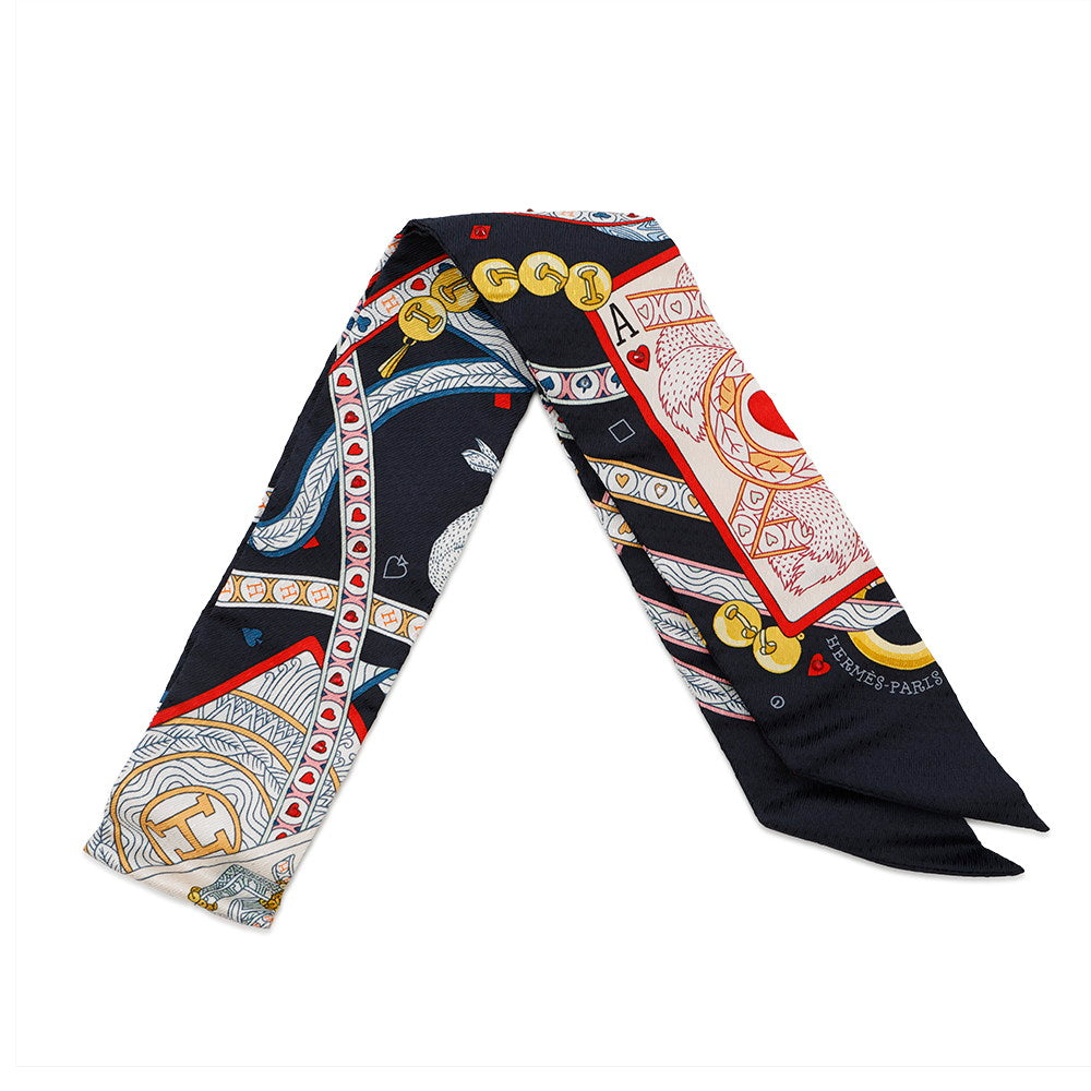 HERMES Twilly Bijoux Pique Black/Rouge/Gold Silk100% Bijoux