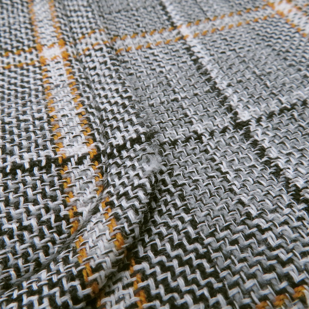 LOUIS VUITTON Leather Trim Check Jacket Size 34 Gray/Black/OrangeRW232W Wool 43% Rayon 23% Cotton23% Linen 8% Nylon 3%