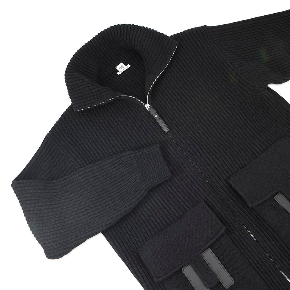 HERMES Screwdriver knit H pocket Size 34 Black Wool 98% Polyurethane1% Nylon1%