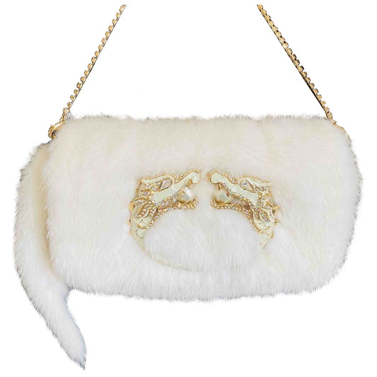 Gucci white mink clutch bag