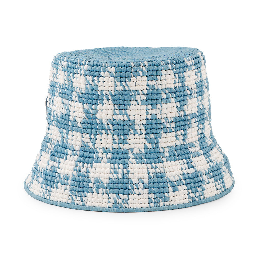 PRADA Crochet bucket hat Size S White/Light Blue1HC137 Viscose Rayon 100%