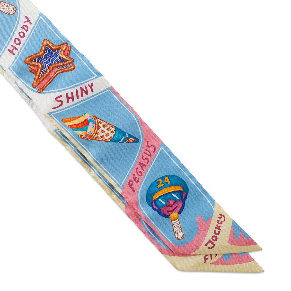 HERMES Twilly Funny Ice Cream Funny Ice Cream Blue Ciel/Rose Bonbon/Yellow Silk100%