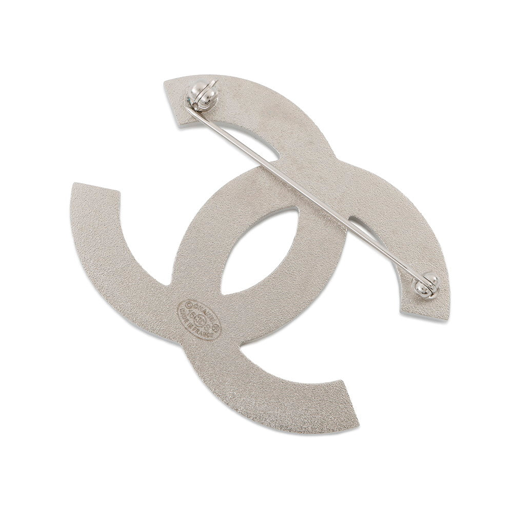 CHANEL CC Logo Border Brooch White/Blue Metal