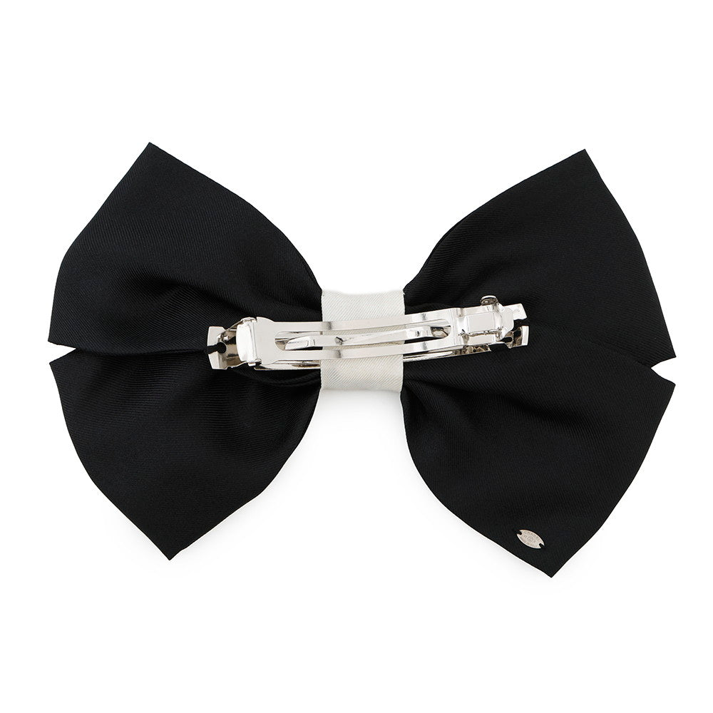 CHANEL Ribbon CC Logo Barrette White/Black Silk Metal