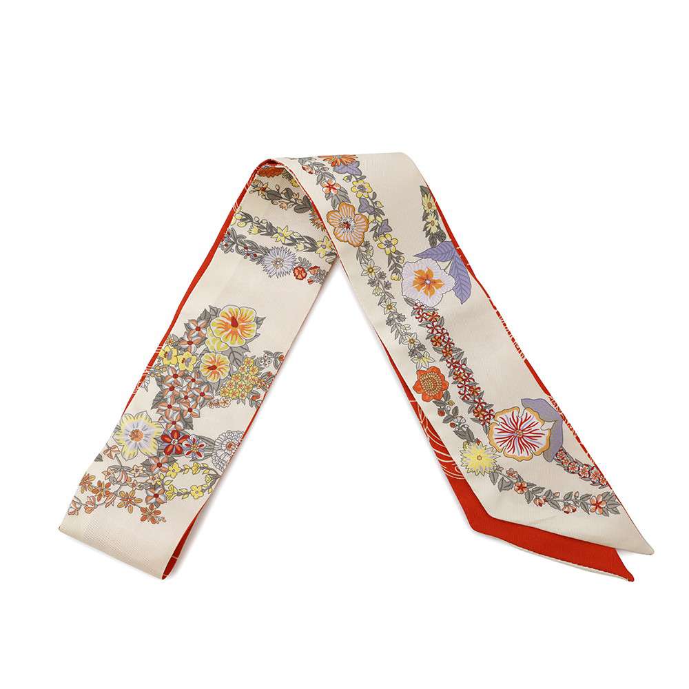 HERMES Twilly BRIDES DE GALA EN FLEURS Brides de Gala en Fleurs Vanilla/Orange/Khaki Silk100%