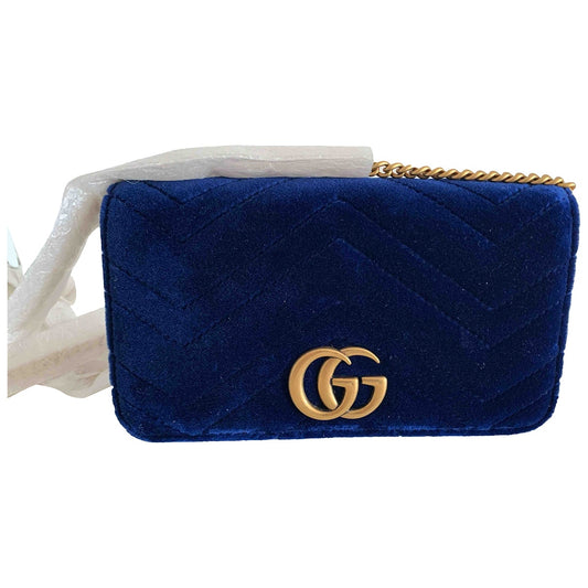 Gucci marmont blue velvet clutch bag