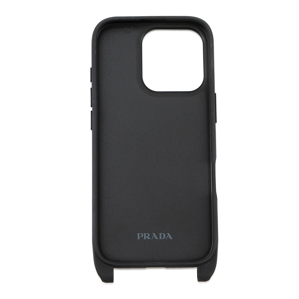 PRADA Saffiano Leather iPhone16pro Case Black1ZH209 Leather Rubber