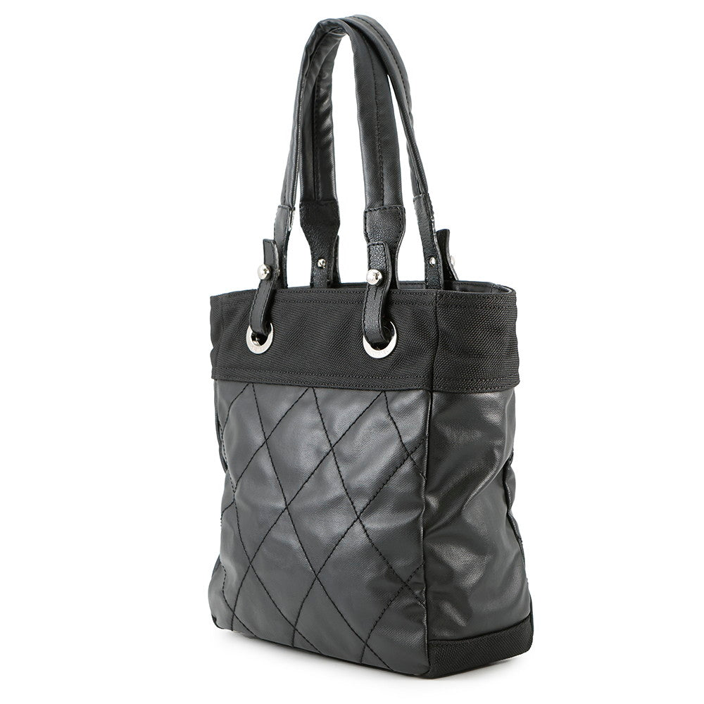CHANEL Paris-Biarritz Tote BlackA34208 Coating Canvas Leather Size PM