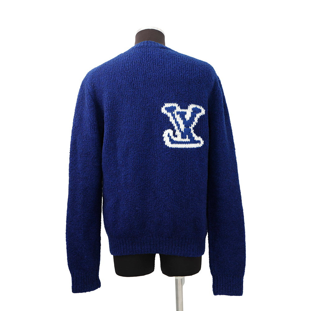 LOUIS VUITTON Intarsia Crew Neck Knit Sweater Size M Blue/White Wool 55% Yak 21% Nylon 20% Polyurethane 4%