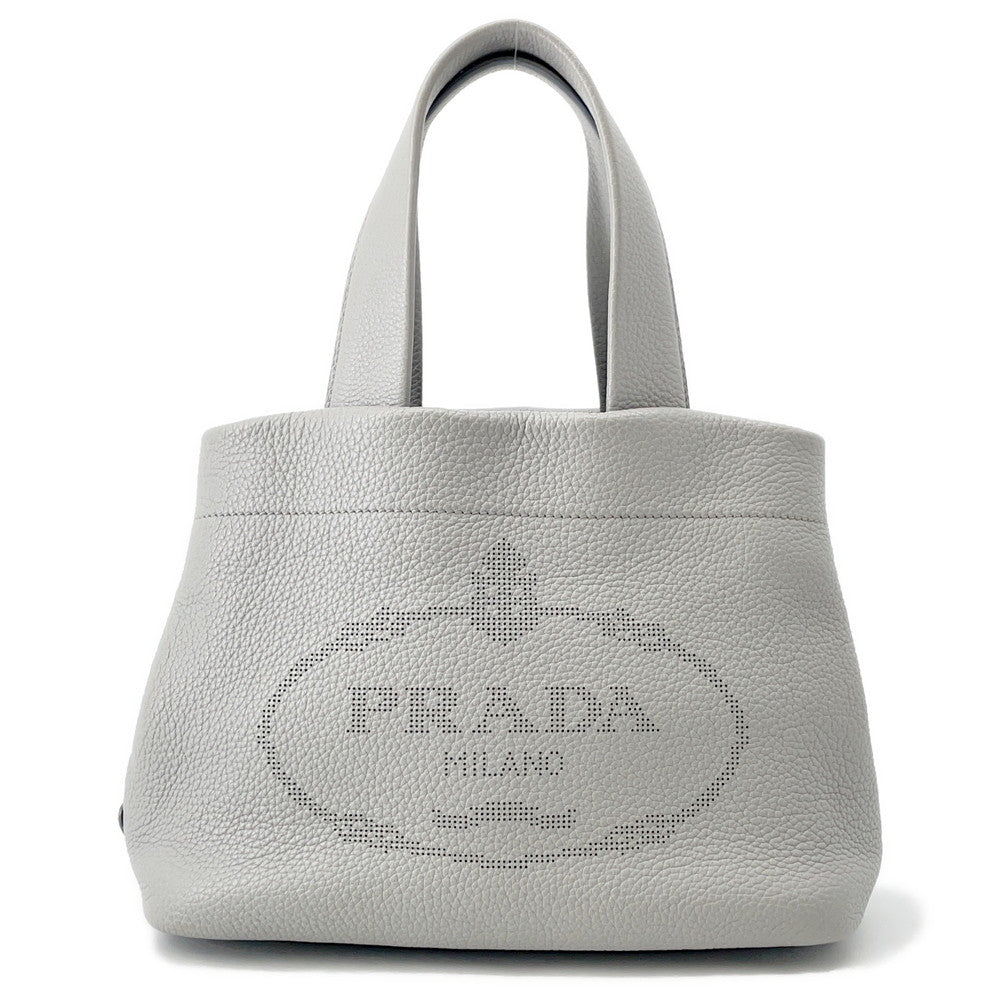 PRADA ?Punched logo tote bag Gray1BG390 Leather Size Small