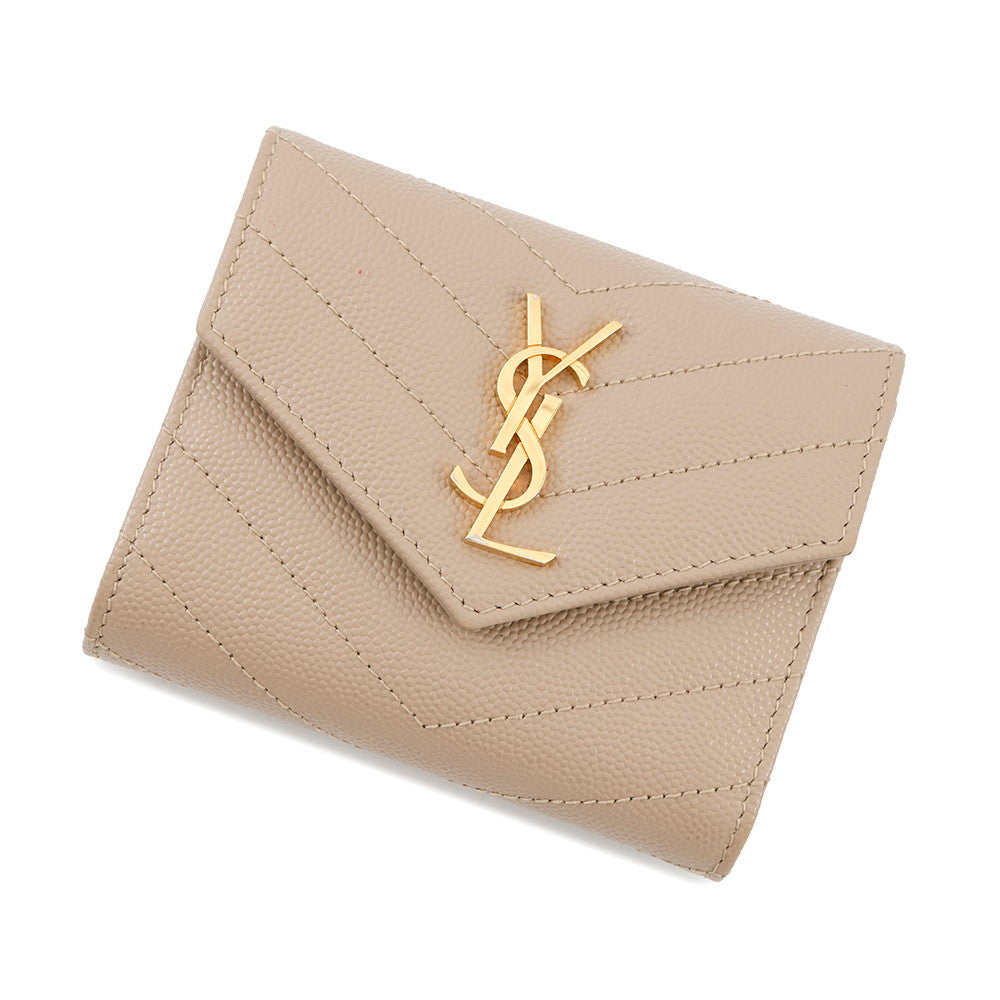 SAINT LAURENT PARIS Cassandra Matelasse Multifold Wallet Dark Beige692061 Leather