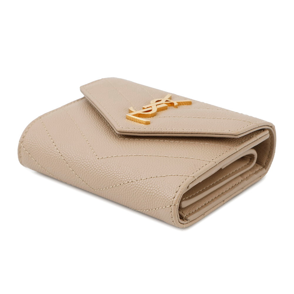 SAINT LAURENT PARIS Cassandra Matelasse Multifold Wallet Dark Beige692061 Leather