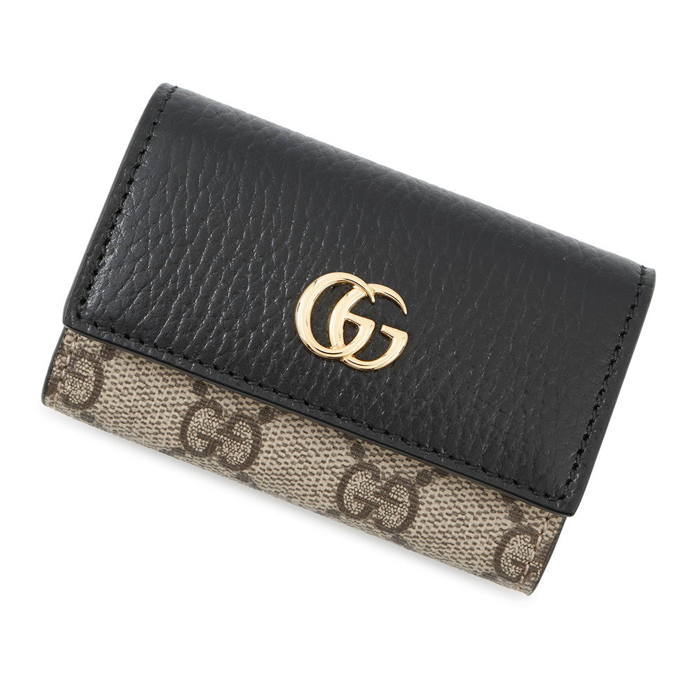 GUCCI Double G Bicolor 6-Key Case Black/Beige456118 GG Supreme Leather