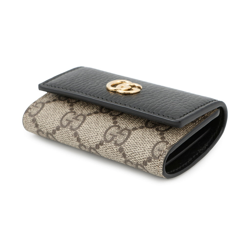 GUCCI Double G Bicolor 6-Key Case Black/Beige456118 GG Supreme Leather