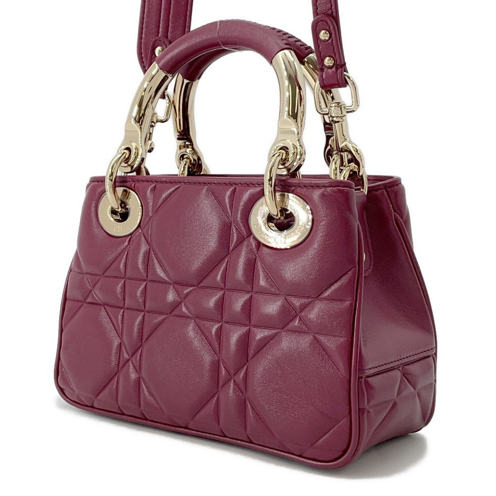 Dior Lady's 95.22 2WAY Handbag Bordeaux Leather Size Mini