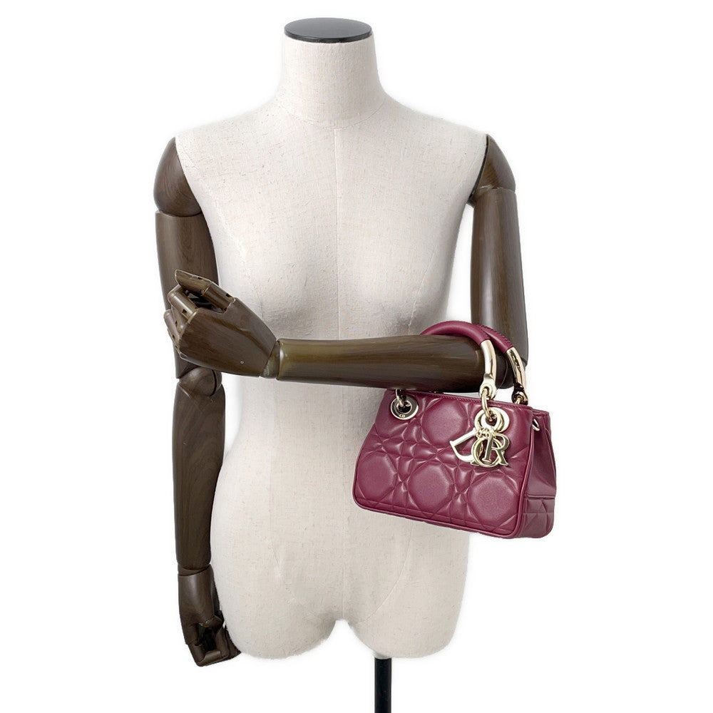 Dior Lady's 95.22 2WAY Handbag Bordeaux Leather Size Mini
