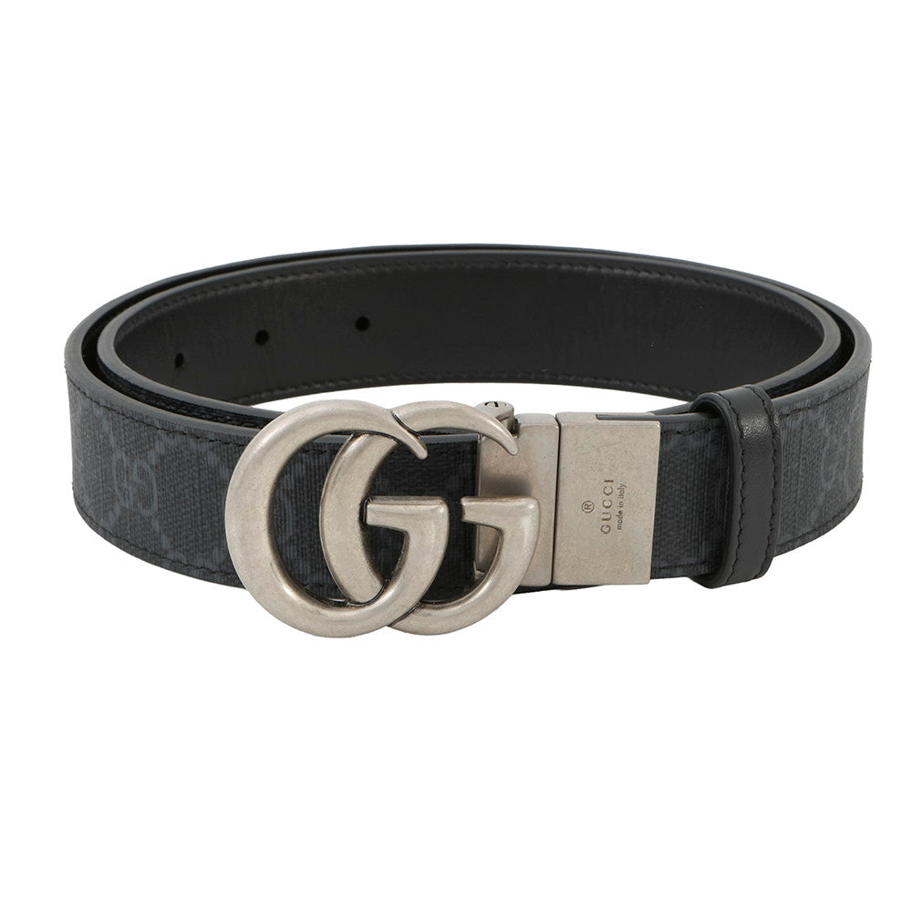 GUCCI Double G Reversible Belt Black/Gray643847 Leather Size 80