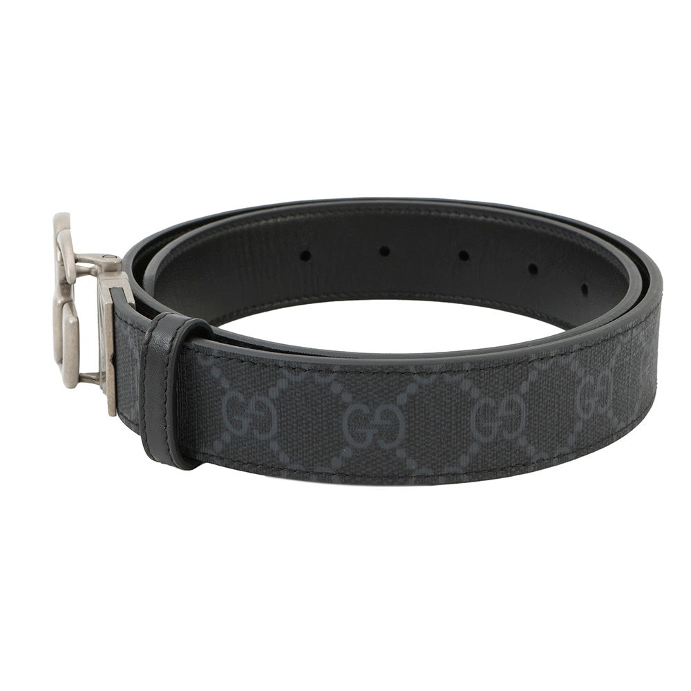 GUCCI Double G Reversible Belt Black/Gray643847 Leather Size 80