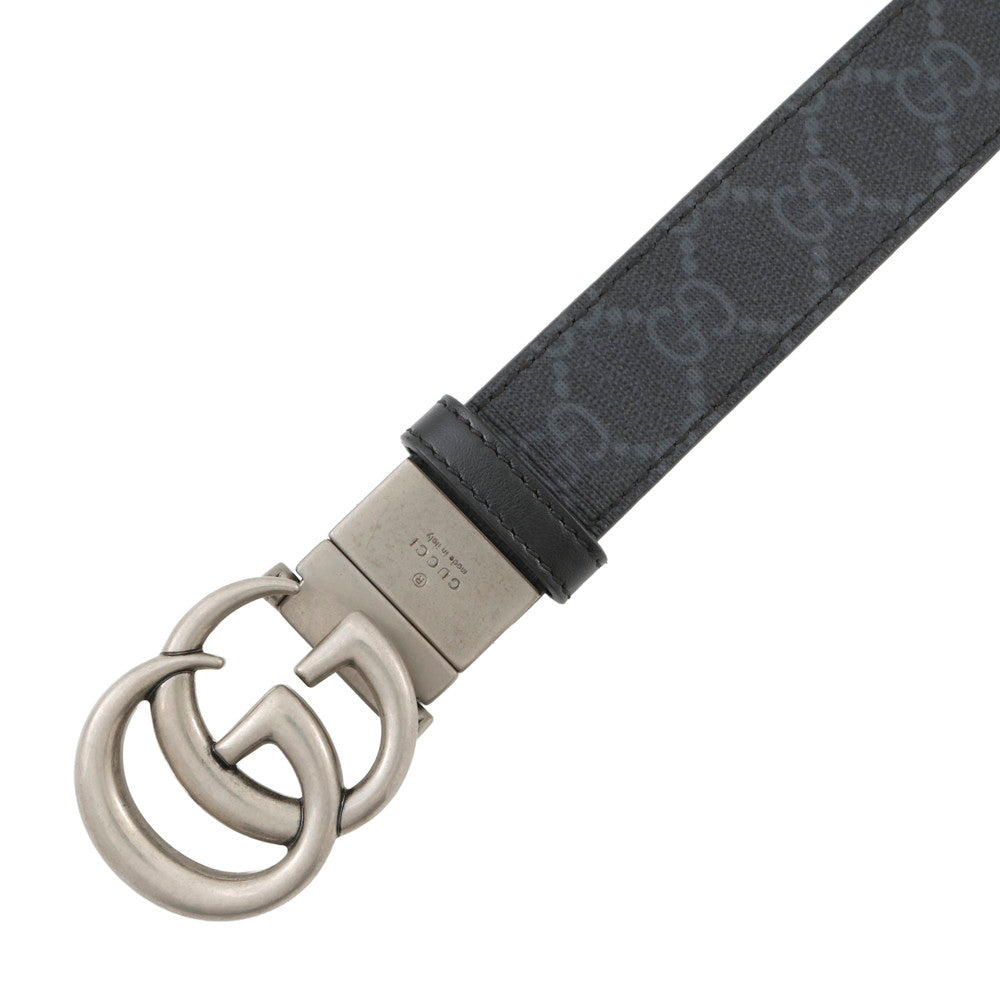 GUCCI Double G Reversible Belt Black/Gray643847 Leather Size 80