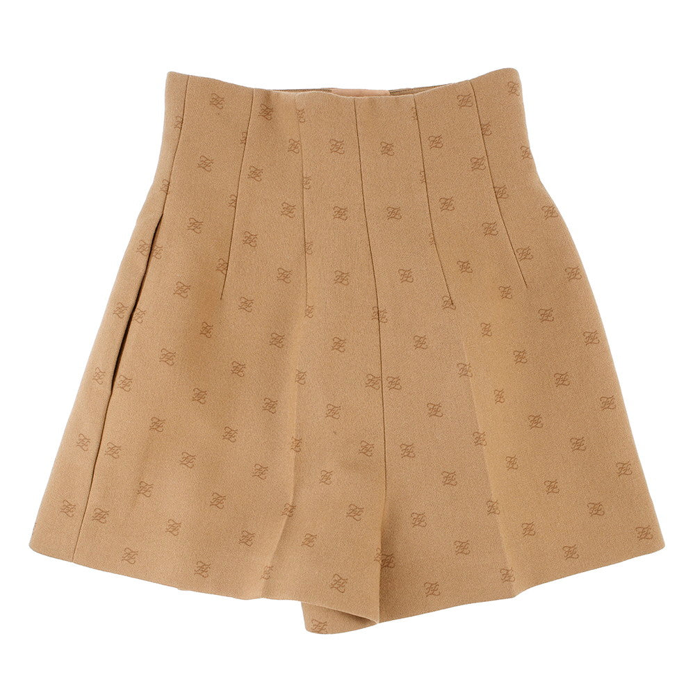 FENDI FF Calligraphy Shorts Size 36 BeigeFR6336 Wool 90% Cashmere8% Polyurethane2%