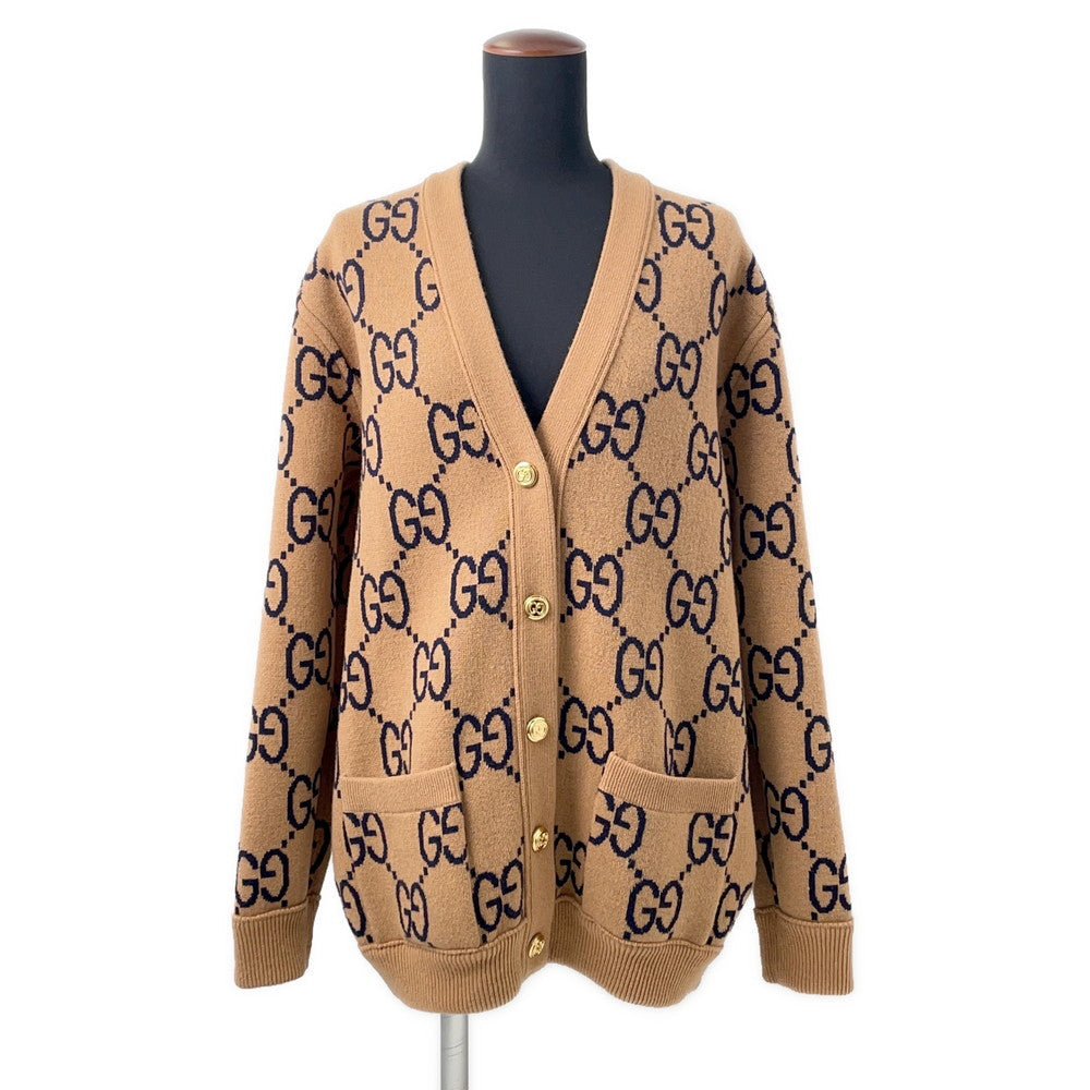 GUCCI Reversible cardigan GG Size XS Brown773903 Lana 95%, Polyamide 4%, Elastine 1%
