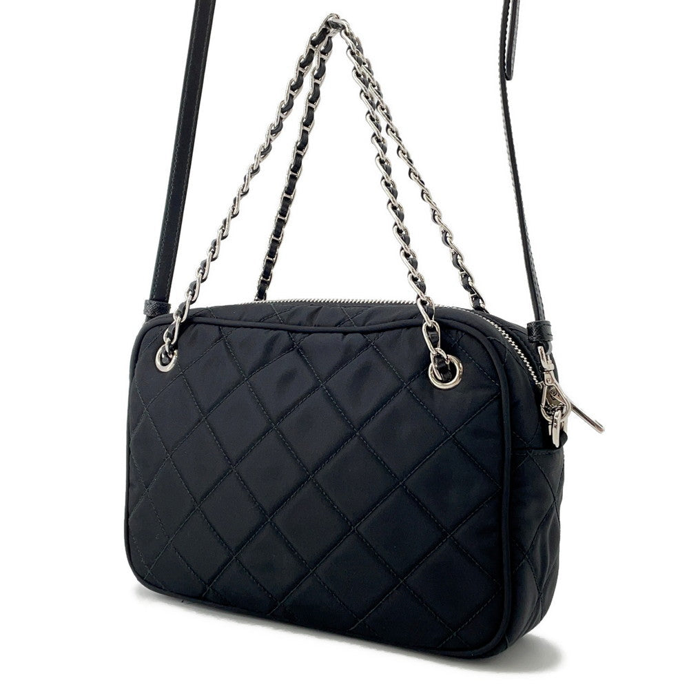 PRADA 2WAY Logo Quilted Chain Bag Black1BH910 Nylon