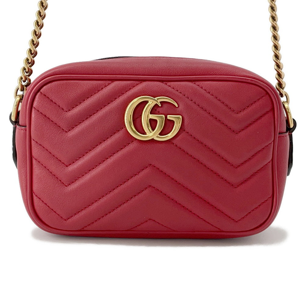 GUCCI GG Marmont Mini Shoulder Bag Red/Beige448065 Leather Size Mini