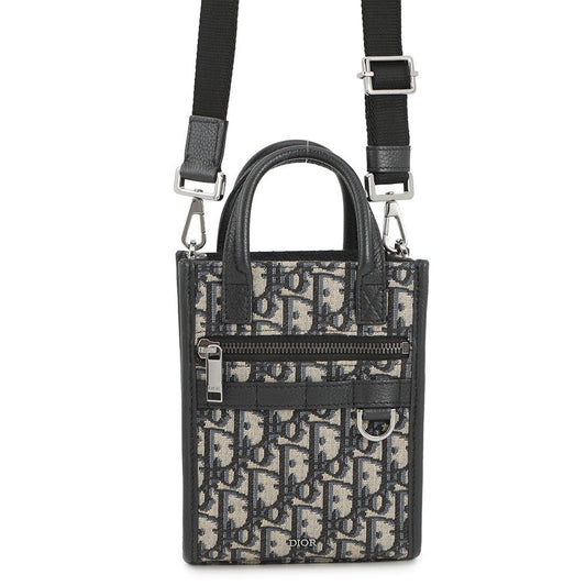 Dior Oblique Jacquard Safari North/South 2-way Tote Bag Navy2ESWS017YKY Canvas Leather Size Mini