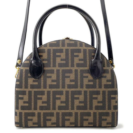 FENDI Zucca 2-way Bag Khaki Canvas Leather
