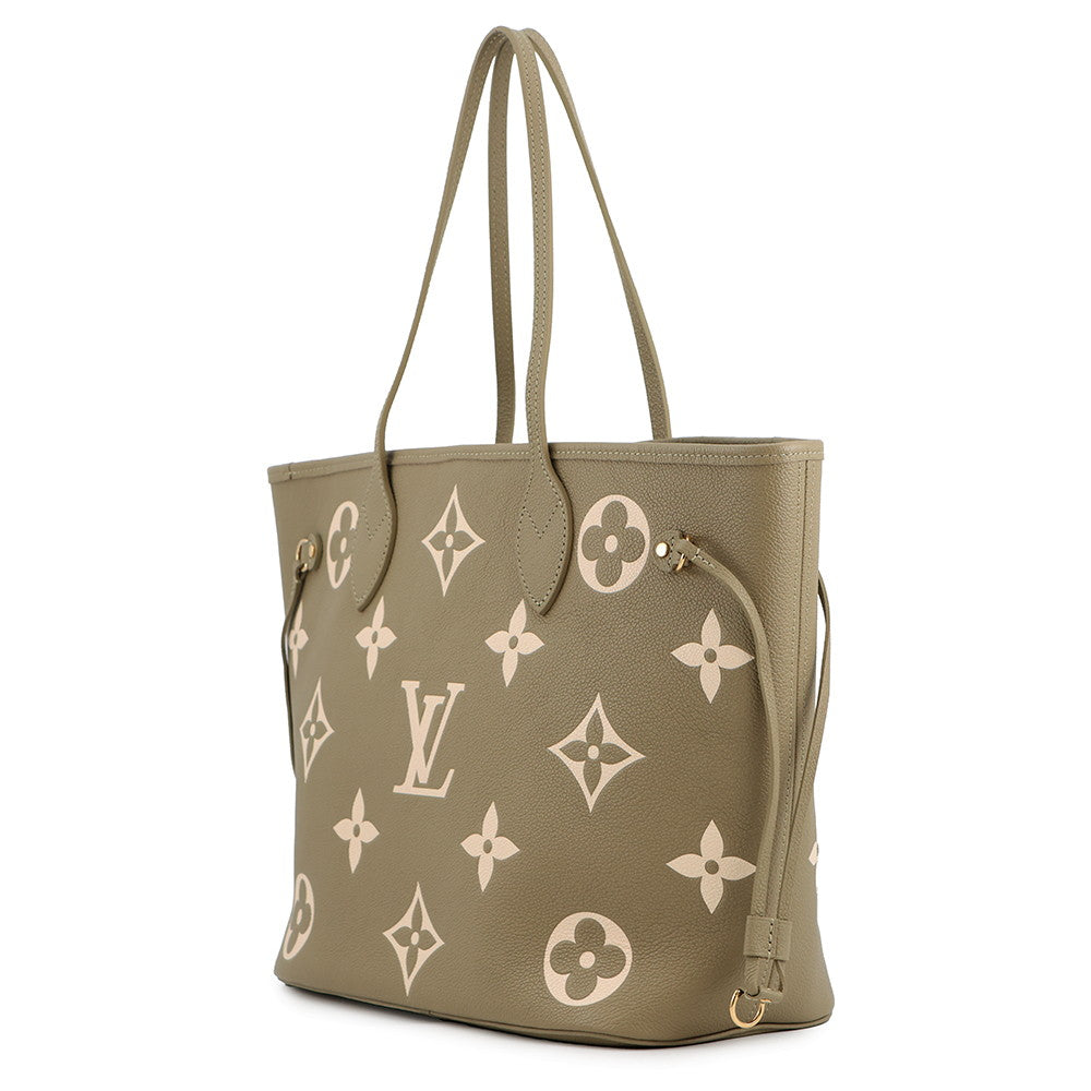 LOUIS VUITTON Neverfull Khaki/CremeM46649 Monogram Empreinte Leather Size MM