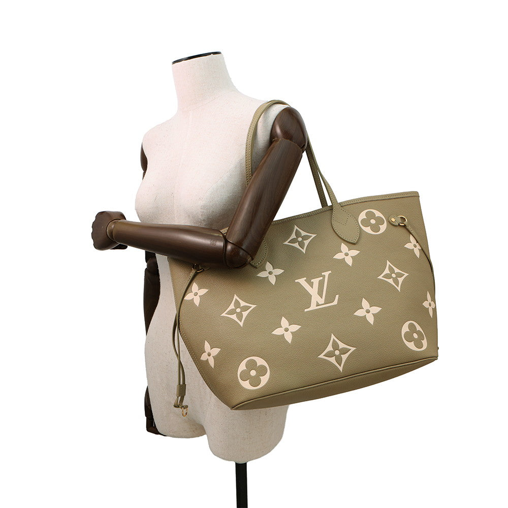 LOUIS VUITTON Neverfull Khaki/CremeM46649 Monogram Empreinte Leather Size MM