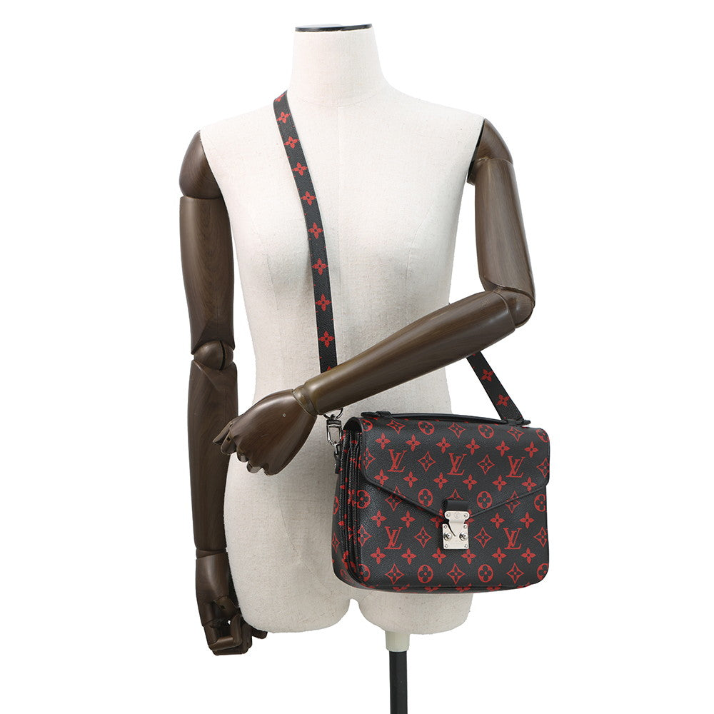 LOUIS VUITTON Pochette Metis Noir/Red/KhakiM41462 Monogram / Anfra Rouge Size MM