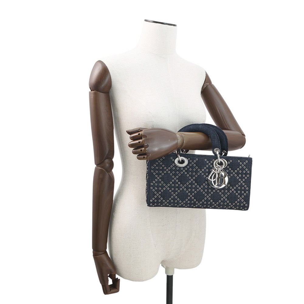 Dior Eyelet Detail Ladies D-JOY 2-Way Bag Navy Denim Size Medium