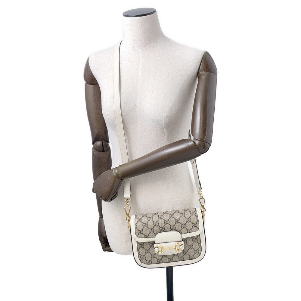 GUCCI GG Supreme Horsebit Shoulder Bag Beige/Ivory658574 PVC Leather