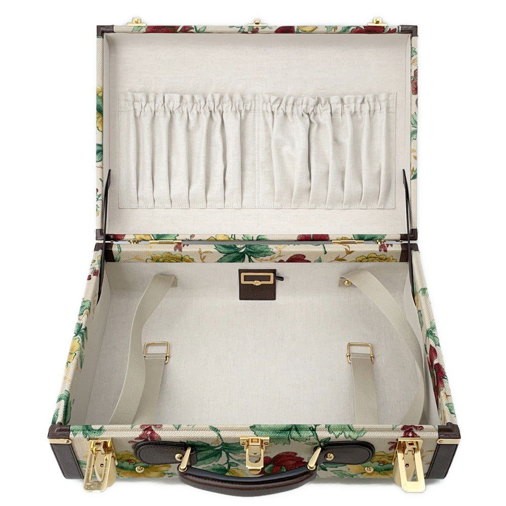 GUCCI Flora Double G Trunk Beige/Multicolor722179 Canvas Leather Size Medium