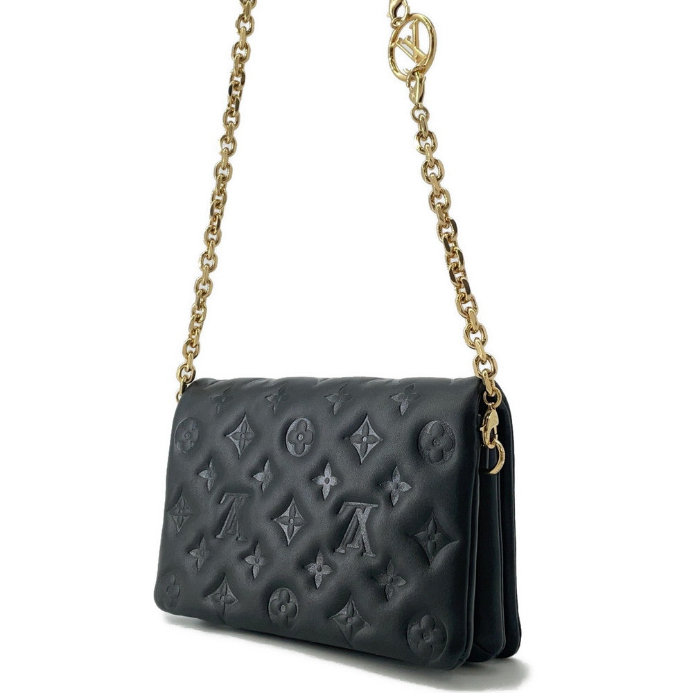 LOUIS VUITTON Pochette?Coussin NoirM82116 Monogram Embossed Lamb Leather