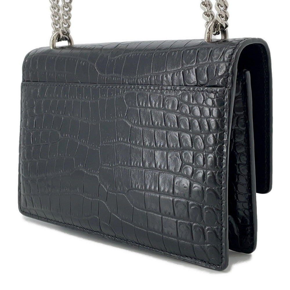 SAINT LAURENT PARIS Sunset Chain wallet Black452157 Croco embossed leather