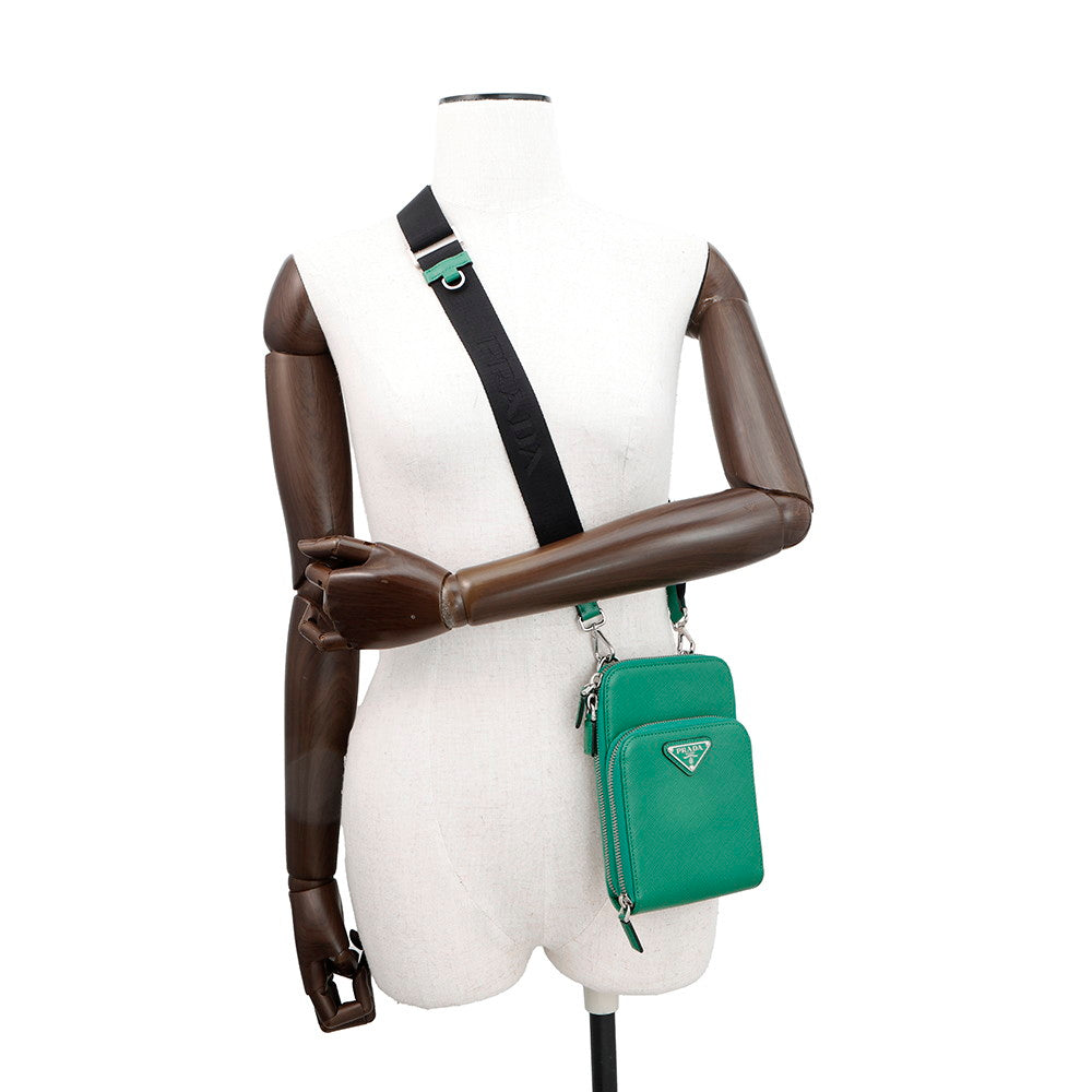 PRADA Triangle Smartphone Shoulder Green2ZH126 Saffiano Leather