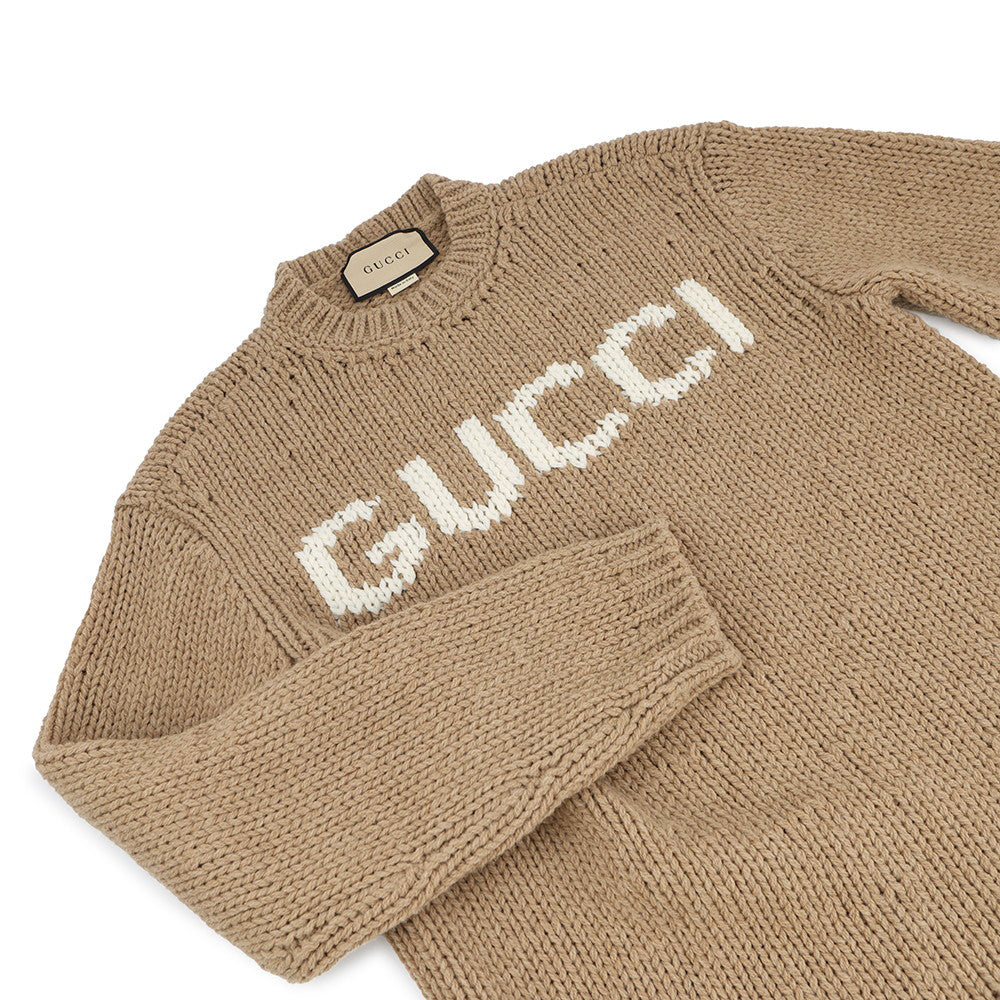 GUCCI Logo sweateater Size XS Camel761539 Wool 100%