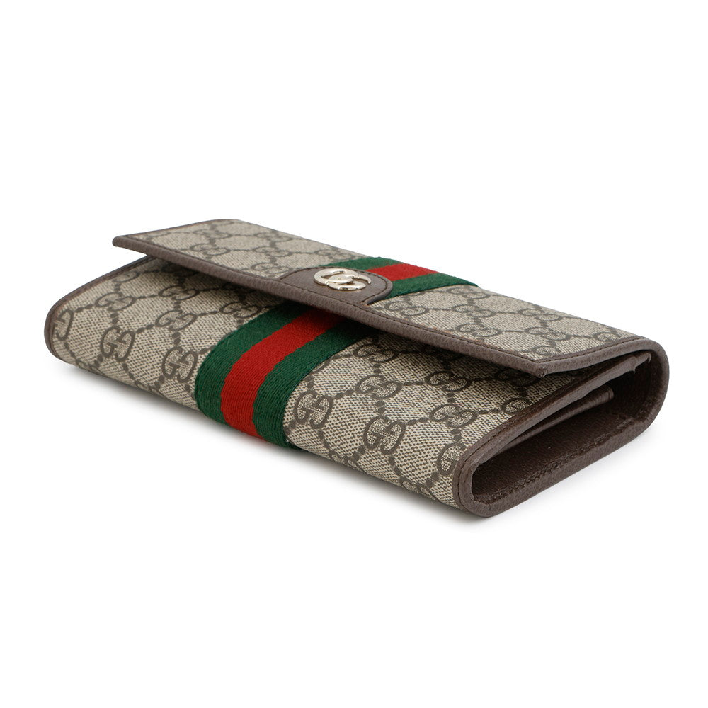 GUCCI GG Supreme Ophidia Continental Wallet Beige/Brown838485 PVC/Leather