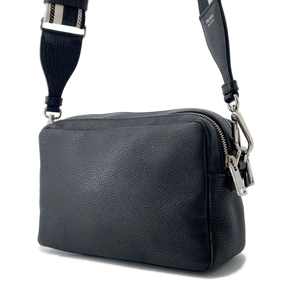 PRADA Vitello Dino Soft Leather Shoulder Bag Black1BH082 Leather