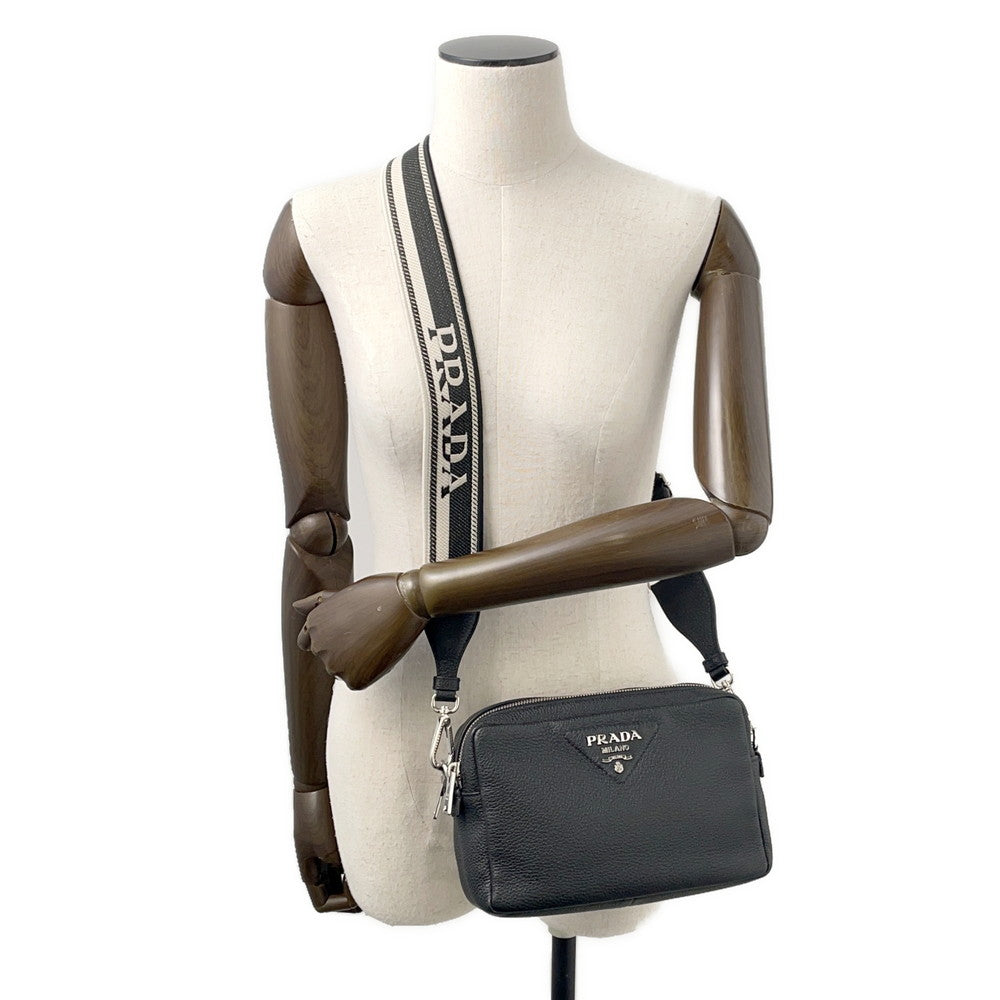 PRADA Vitello Dino Soft Leather Shoulder Bag Black1BH082 Leather