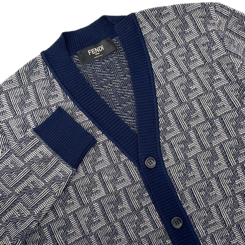 FENDI FF logo cardigan Size 46 Gray/NavyFZC491 Wool 100%