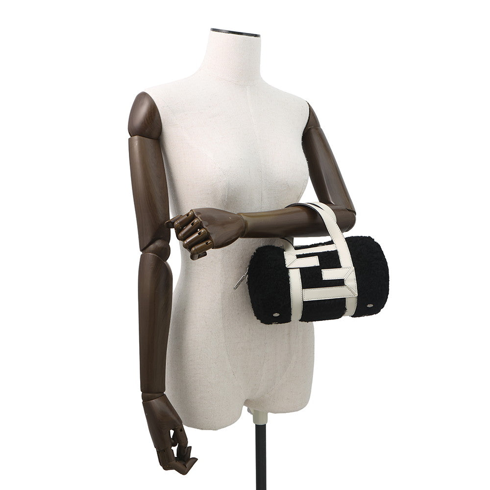 FENDI Zucca 2-way mini bag Black/White7VA570 Fur Leather