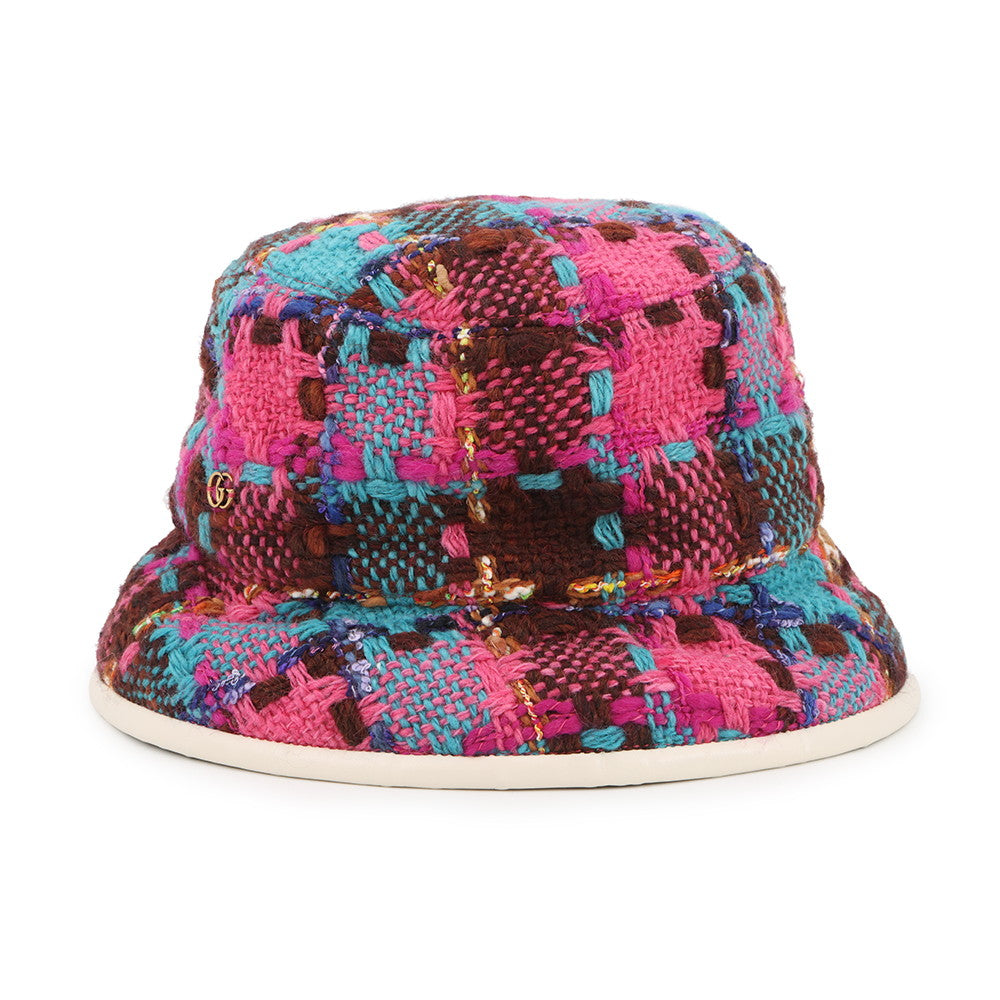 GUCCI Spicy Check Hat Size M/22.4" Multicolor728469 Wool 51% Acryl 25% Nylon 14% Mohair 8% Polyester 1% Cotton 1%