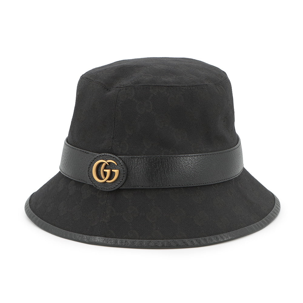 GUCCI GG Canvas bucket hat Size Size S (22.4") Black576587 Polyester68% Cotton16% Nylon16% Leather