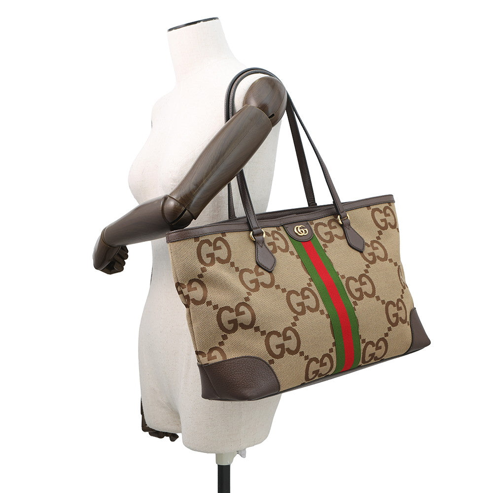 GUCCI Ophidia Jumbo GG Medium Tote Brown/Beige631685 Canvas Leather Size Medium