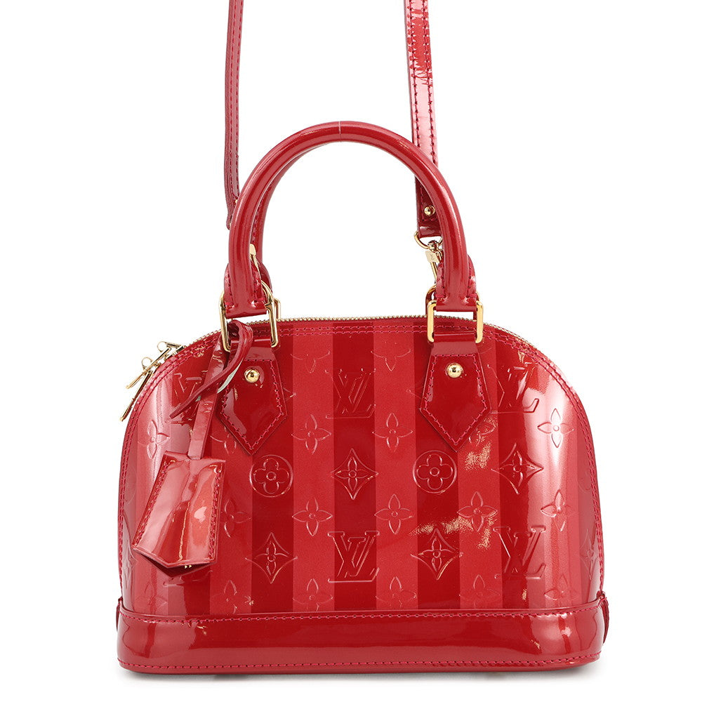 LOUIS VUITTON Alma VernisRayures Pomme D'amour RayuresM91593 Monogram Vernis Leather Size BB