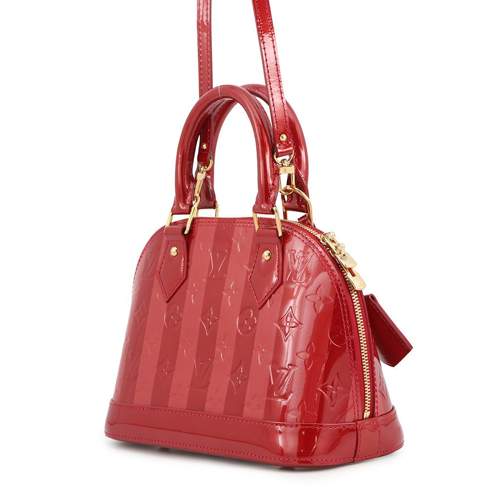 LOUIS VUITTON Alma VernisRayures Pomme D'amour RayuresM91593 Monogram Vernis Leather Size BB
